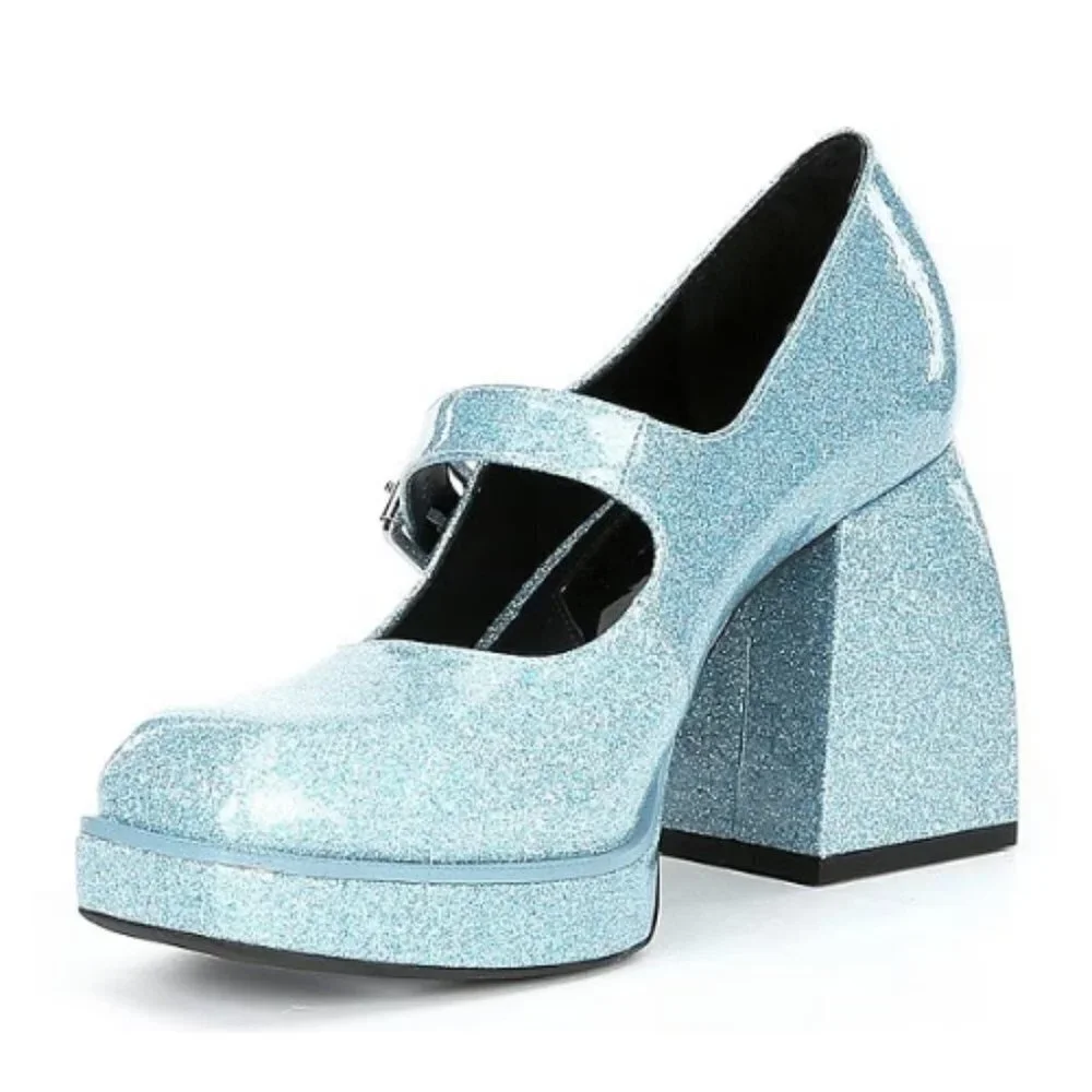NEW GB Gianni Bini 2-Night Glitter Mary Jane Platform Pumps in Blue